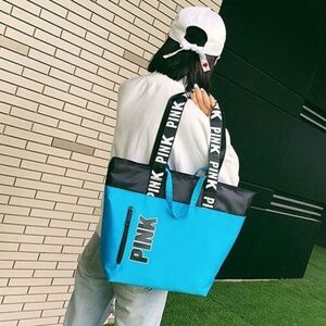 Victoria's Secret PINK Colorblock Puffer Tote Bag GUC turquoise